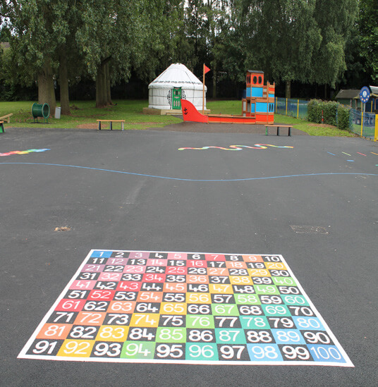 New playground markings and new playground equipment at a school in Coventry