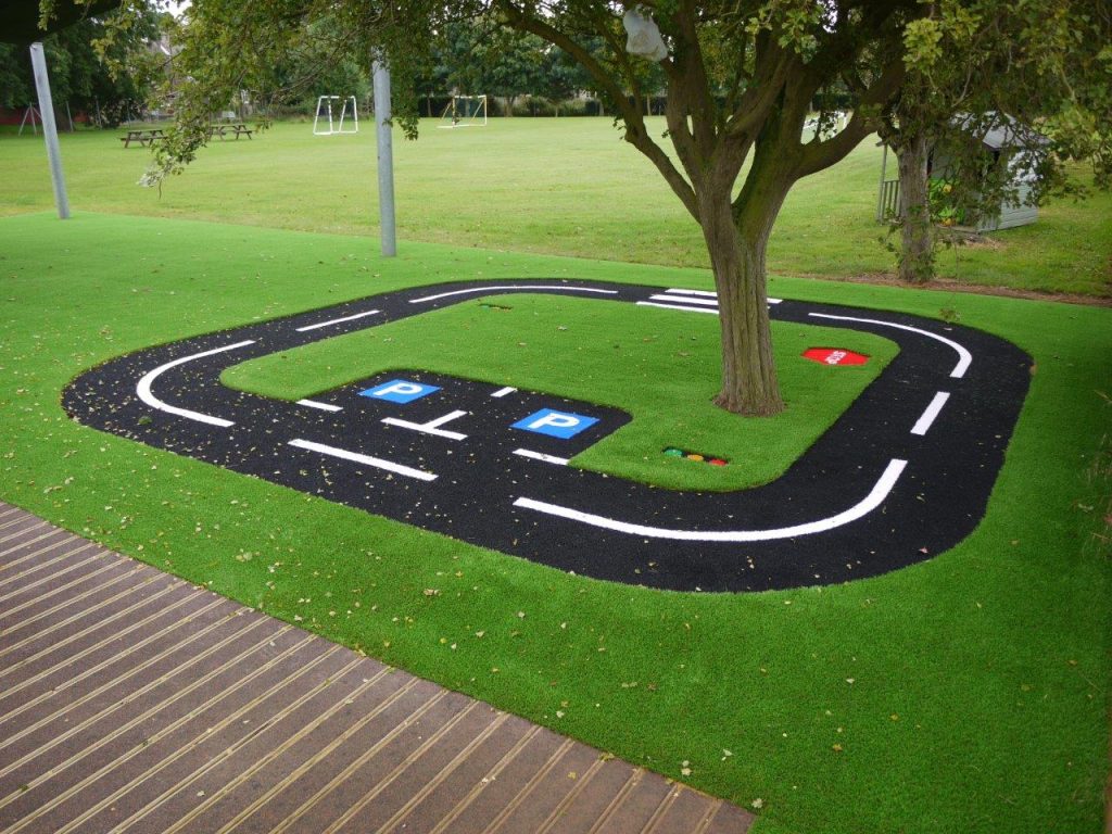 artificial grass with trike track design installed into a primary school
