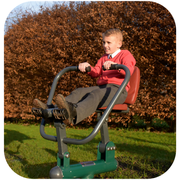 image of primary school children on outdoor gym equipment