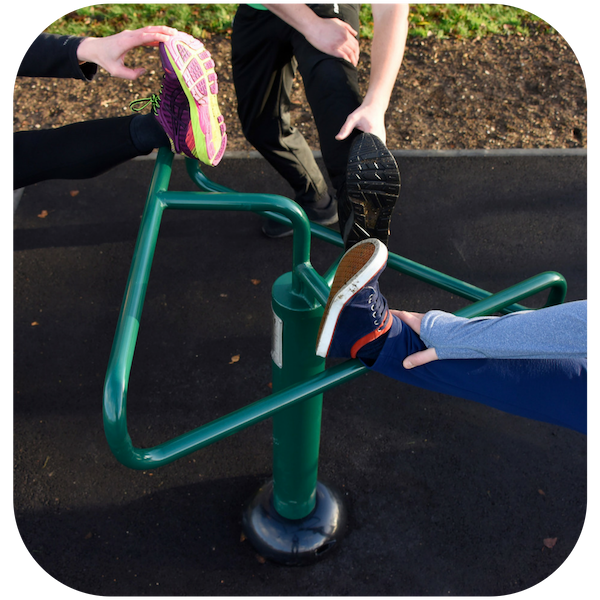 image of primary school fitness equipment onto rubber mulch surface