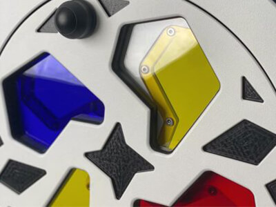 sensory play panel shape matching rotational colourful panel