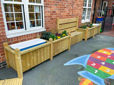 wooden storage and plant pot combination