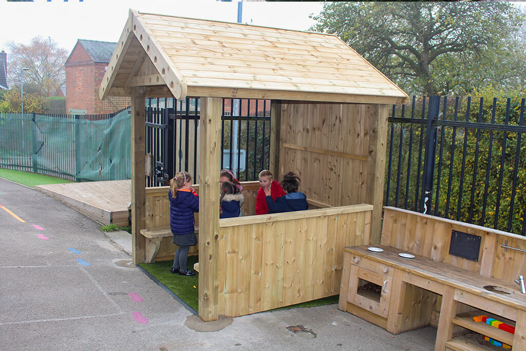 children in wooden play house design gazebo