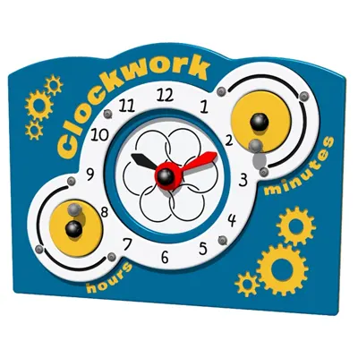 Clockwork tactile sensory play panel with hour and minute hand movable dials