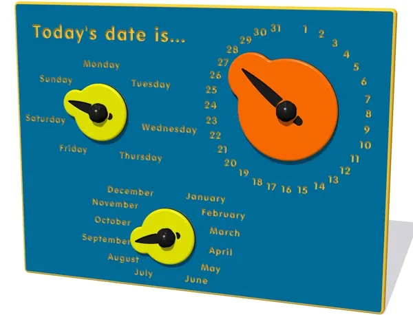 Date learning educational play panel with tactile dials