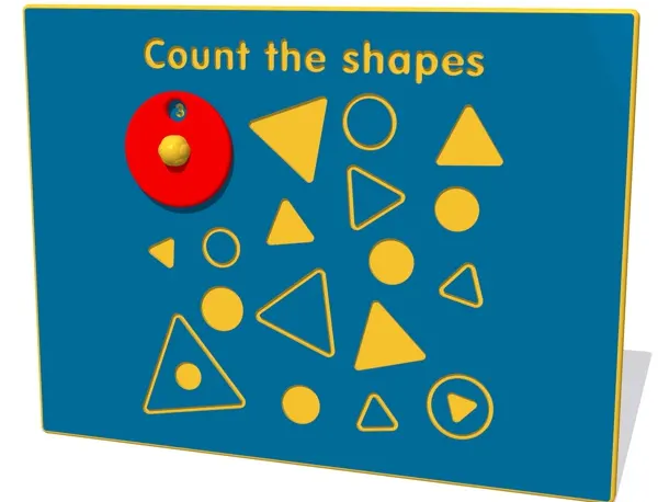 Count the shapes maths education play panel with tactile number wheel
