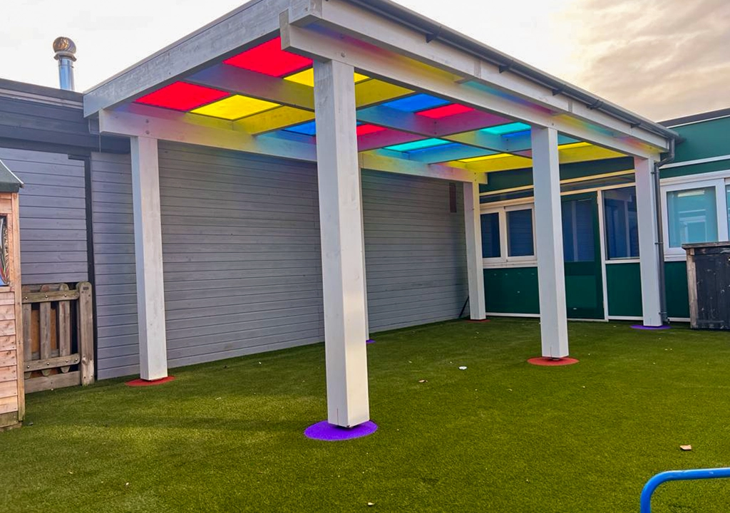 colourful perspex outdoor shelter canopy
