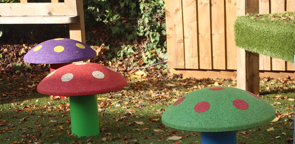 Colourful rubber spotted mushroom seats