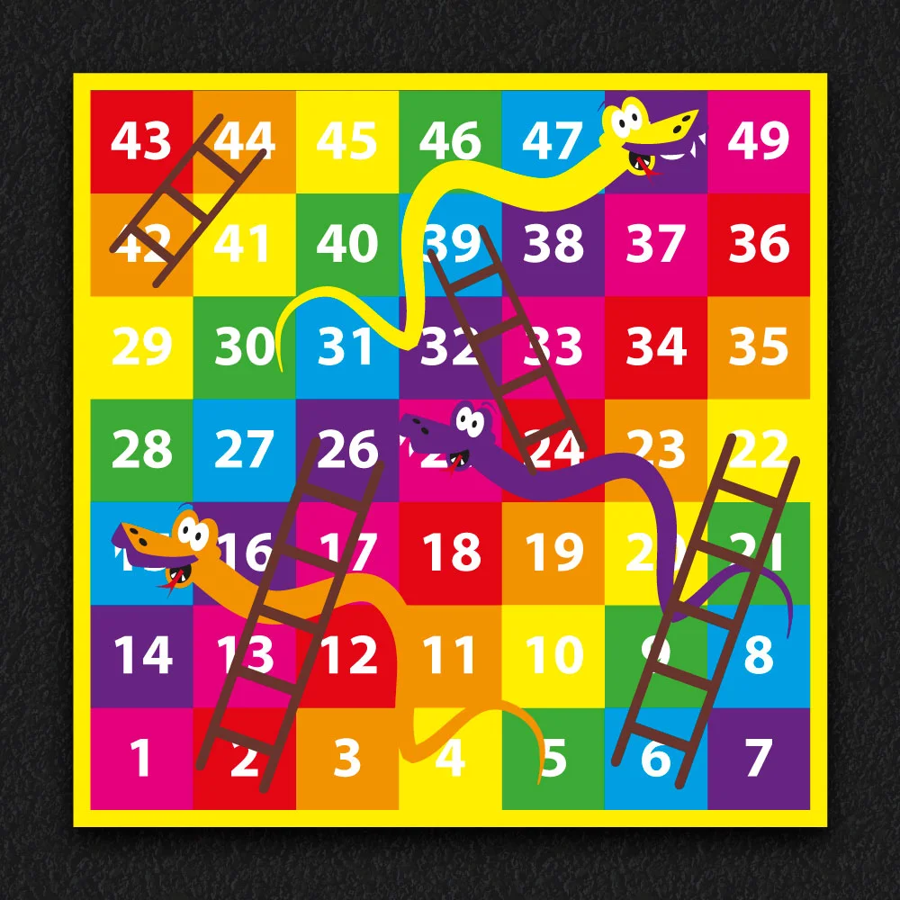 Large snakes and ladders game play marking for schools (rainbow) (1-43 grid)