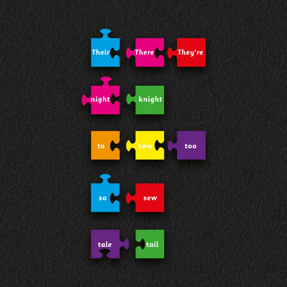 Playground Markings | Educational | Homophone Puzzle Pieces Colourful homophone Puzzle Pieces playground markings