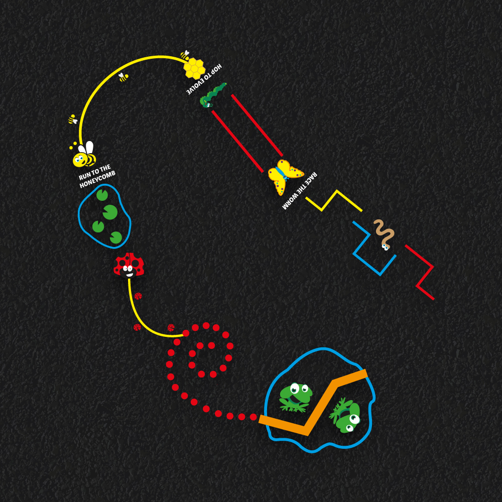 Activity trail with animal and nature designs and characters