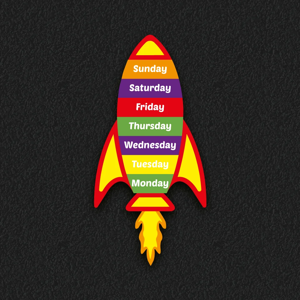 Playground Markings | Educational | Days of the Week Rocket Colourful rocket play markings with days of the week