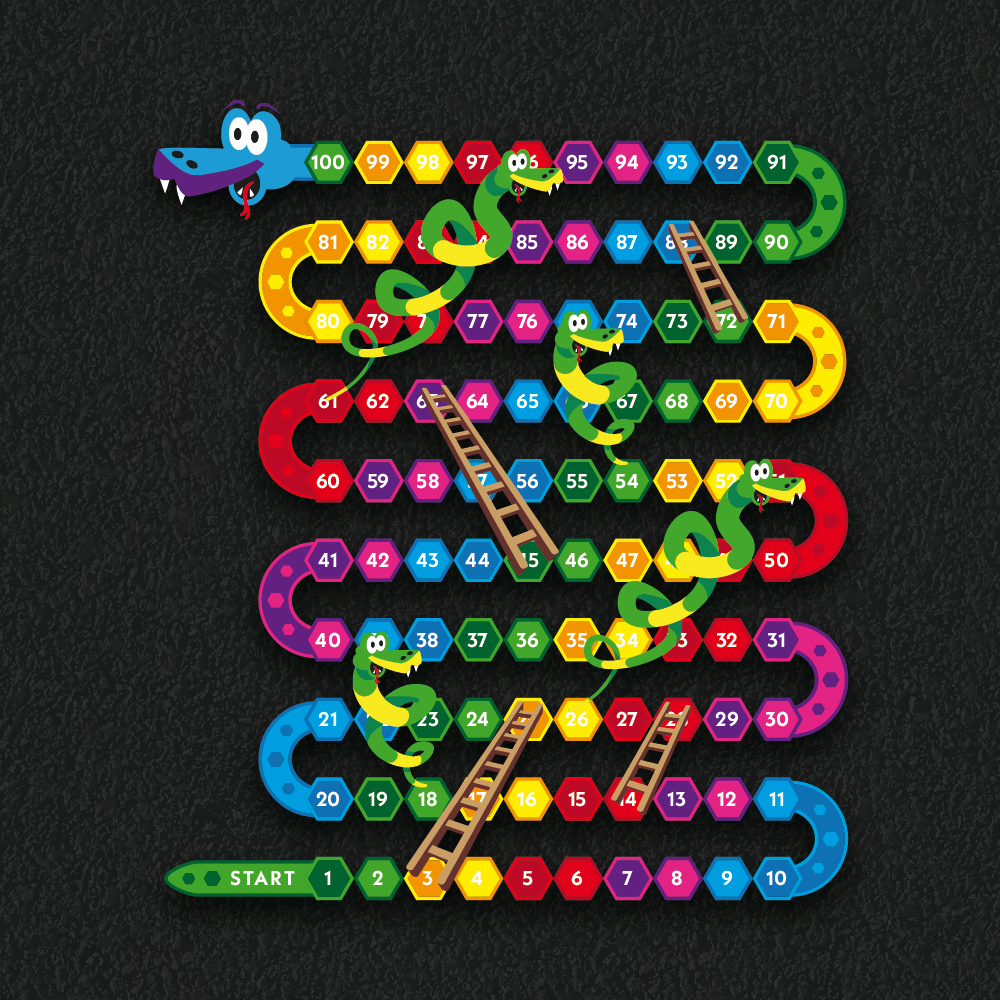 3D design rainbow snakes and ladders playground markings