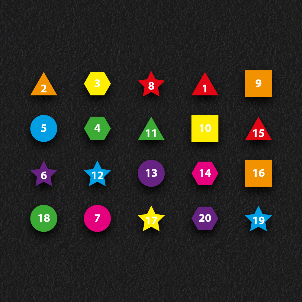 Colourful shapes with number 1-20 playground markings