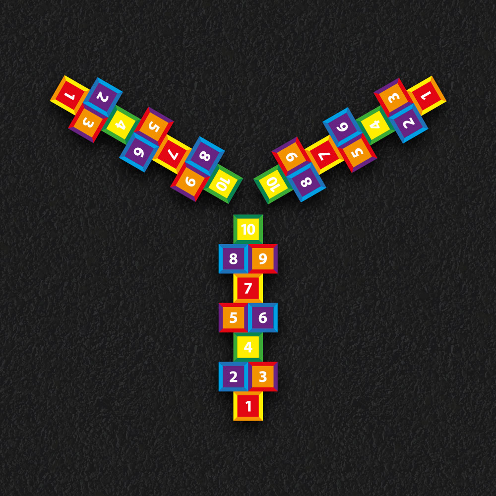 Playground markings for 3-way hopscotch