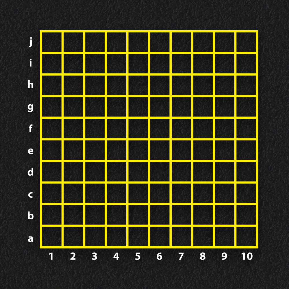 Coordinates grid from 1-10 and a-j playground markings