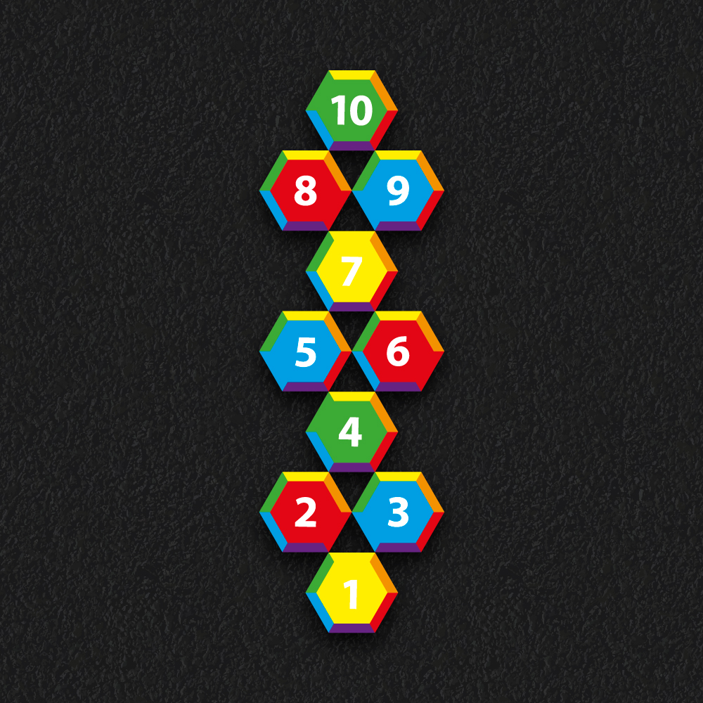 Rainbow hopscotch hexagonal playground games markings