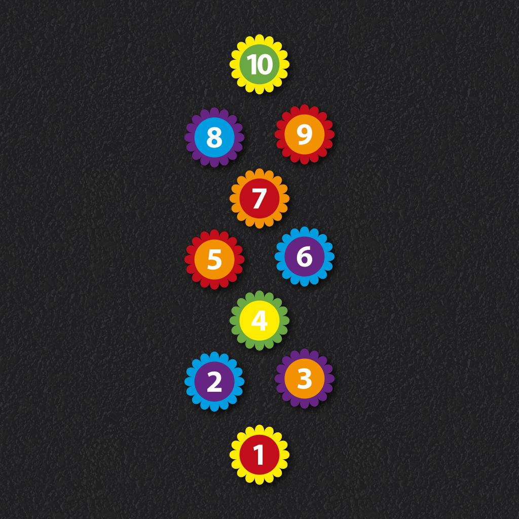 Rainbow hopscotch flower design playground games markings