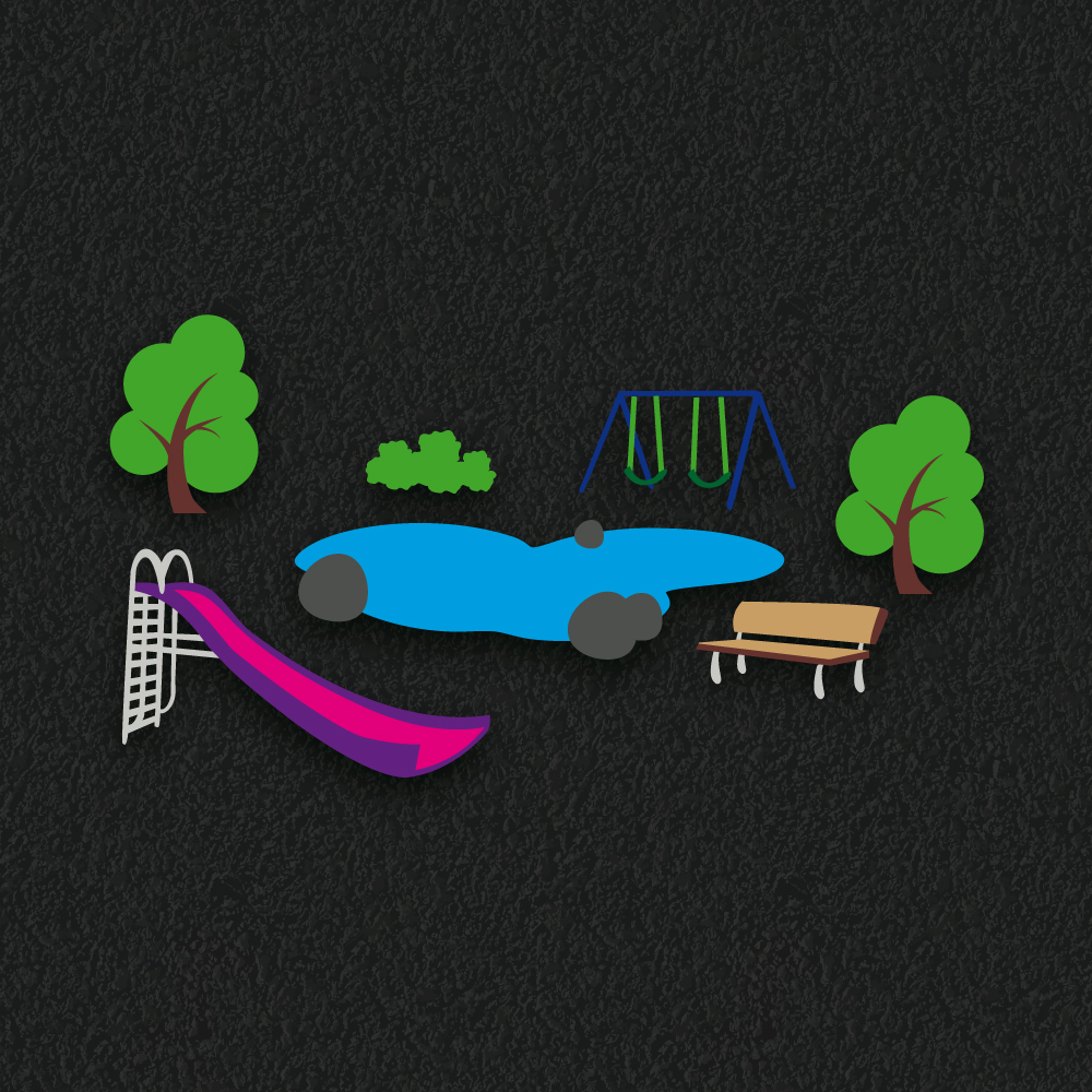 Playground Markings | Roadways | Park 2 Park with pond, slide and bench playground design markings