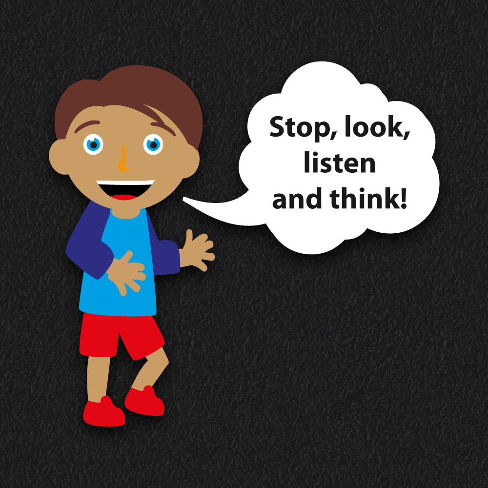 Playground Markings | Roadways | Stop-Look-Listen-Think Stop, Look, Listen, and Think Playground Markings