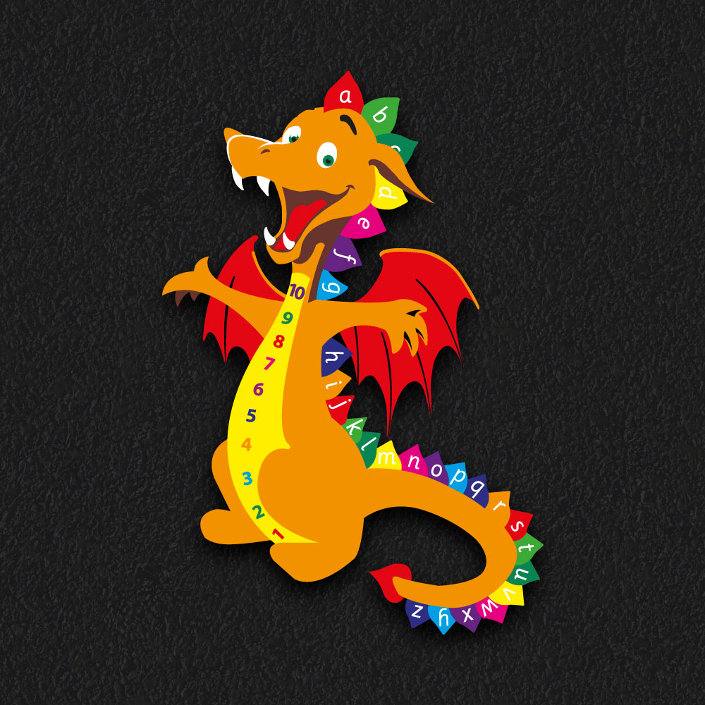Orange dragon 3D play marking designs with numbers and letter lines