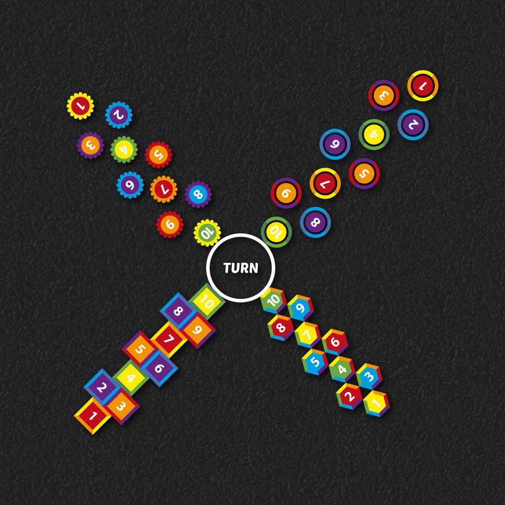 4- way rainbow hopscotch playground markings