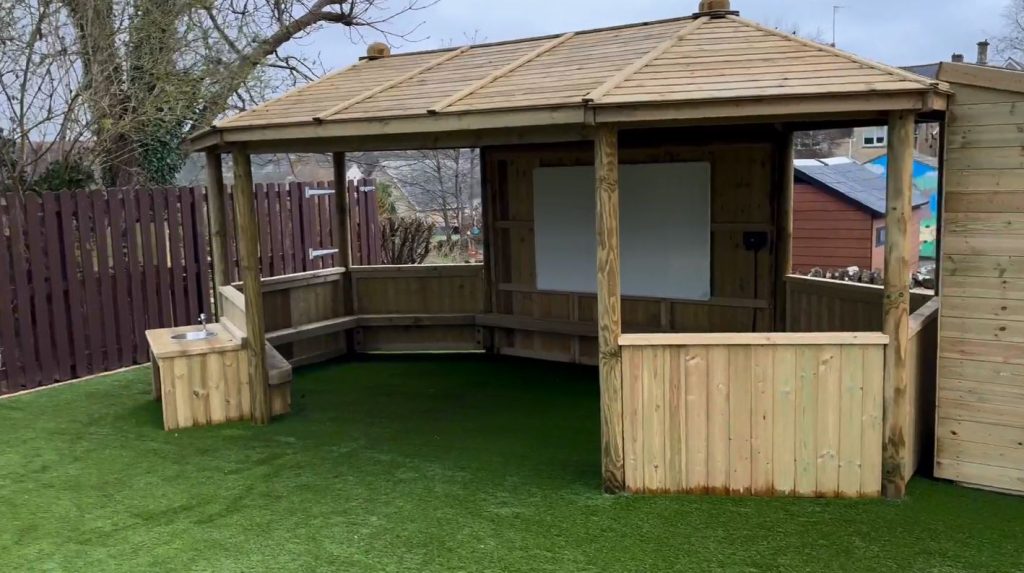Octagonal Gazebo with sink and wooden roof