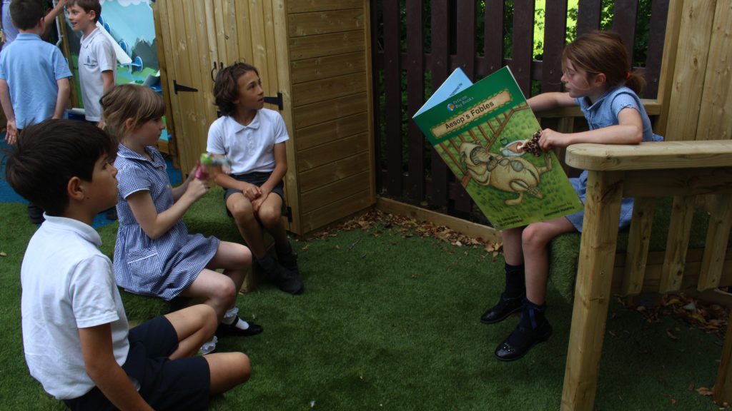 Outdoor Reading Area with children durign story time