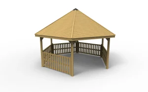 Large 6m Hexagonal School Gazebo with Half Height Palisade Fencing