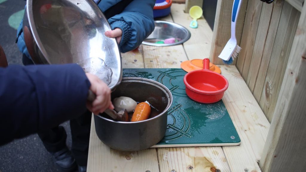 Close-up on Mud Kitchen Pots & Pans