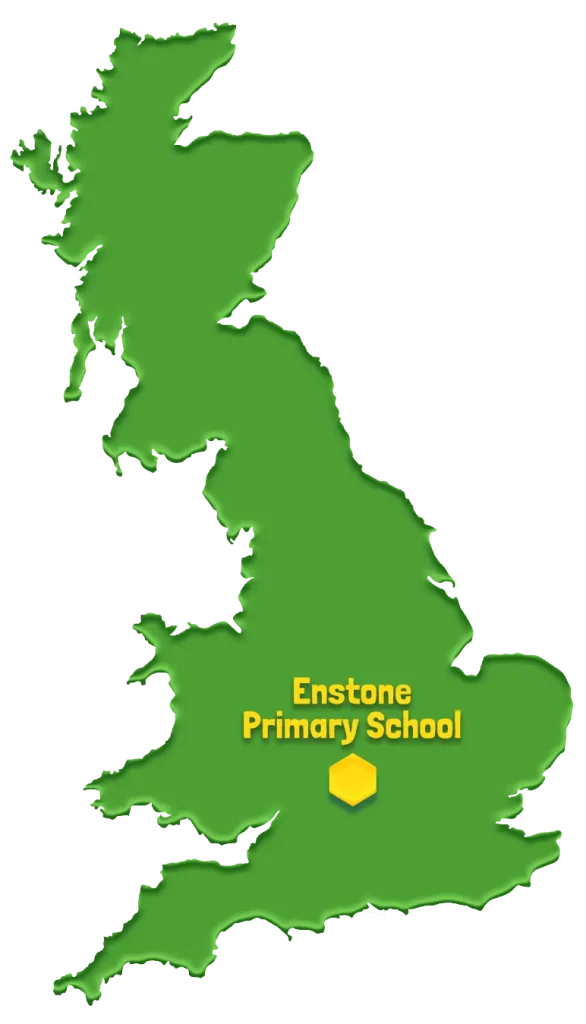 Enstone Primary School, in Oxfordshire, located on a map of the UK