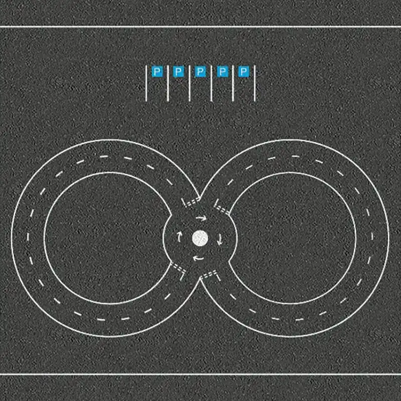 Figure of 8 Road Track Roadway marking with roundabout and parking bays