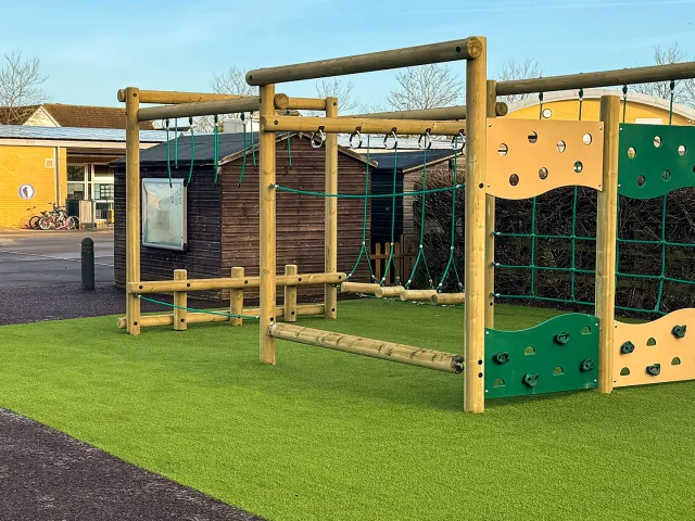 Active Play | Forest Trail Frame Forest Trail frame on artificial grass surface. Climbing, stepping, and balancing elements