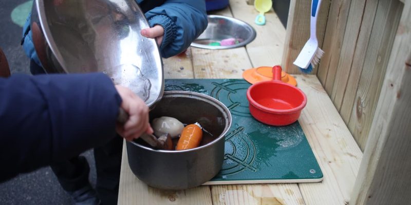Close-up on Mud Kitchen Pots & Pans