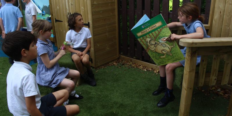Outdoor Reading Area with children durign story time