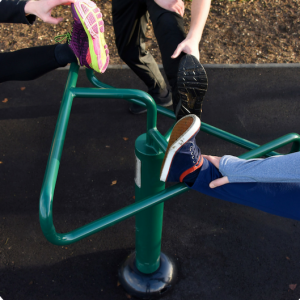 Leg stretch triangle for outdoor gym equipment combinations
