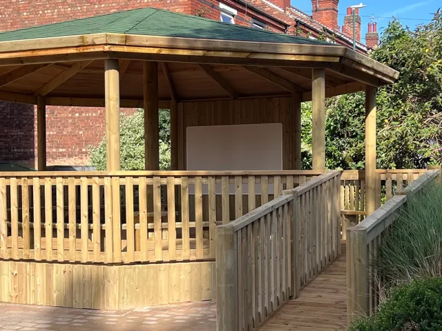 Extended Gazebo with Wheelchair Ramp and green roof