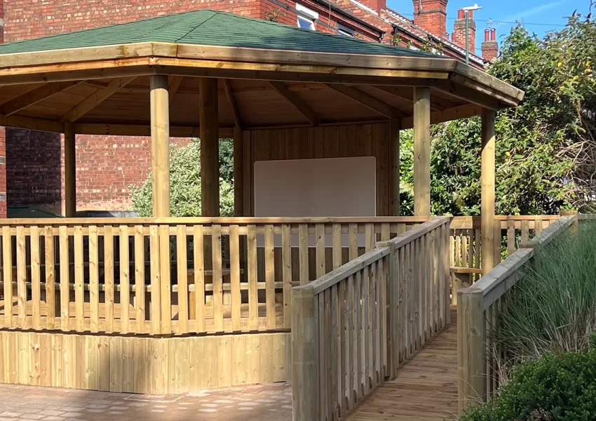 Extended Gazebo with Wheelchair Ramp and green roof
