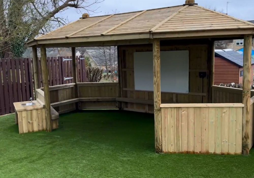 Octagonal Gazebo with sink and wooden roof