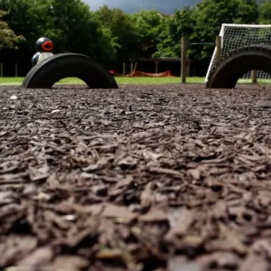 Brown rubber mulch installed under tyre trail