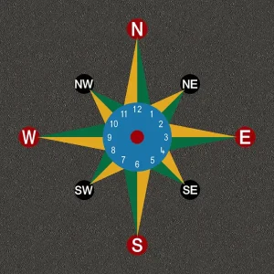 8-point compass and clock playground marking