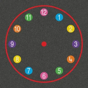 Colourful 12-hour clock playground marking
