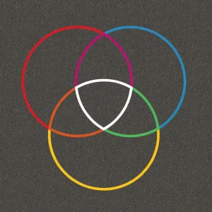 Educational playground colourful 3-way Venn diagram markings