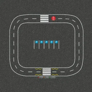 Road Track Roadway marking with zebra crossings, and parking bays